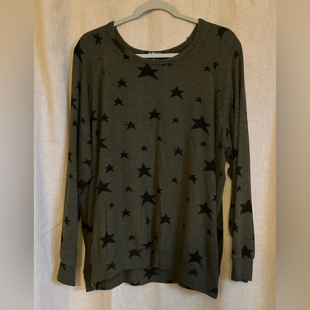 Buffalo David Bitton Olive Green Star-Print Long Sleeve Sweatshirt